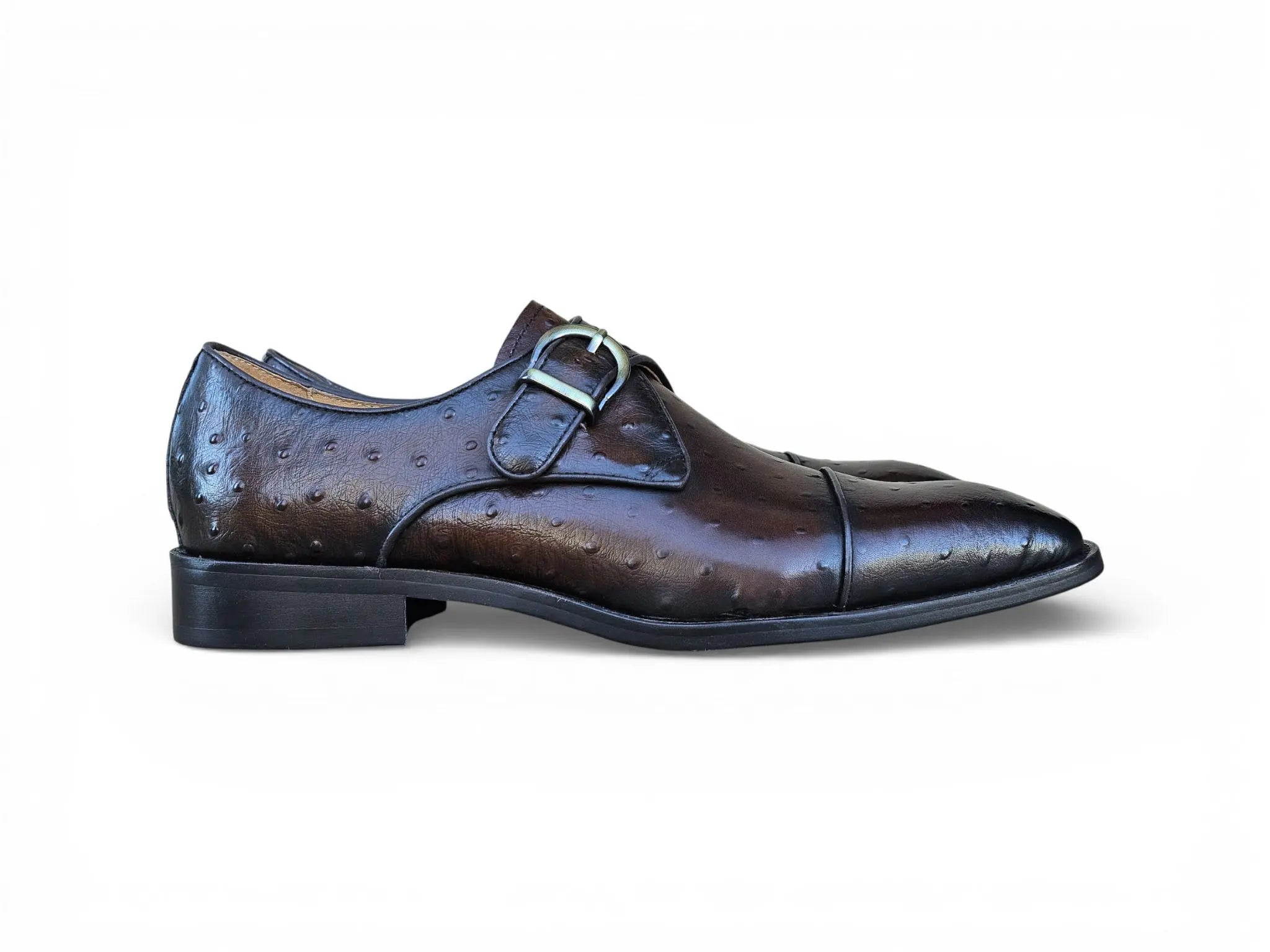 Ostrich Embossed Cap Toe Single Monk Strap Carrucci