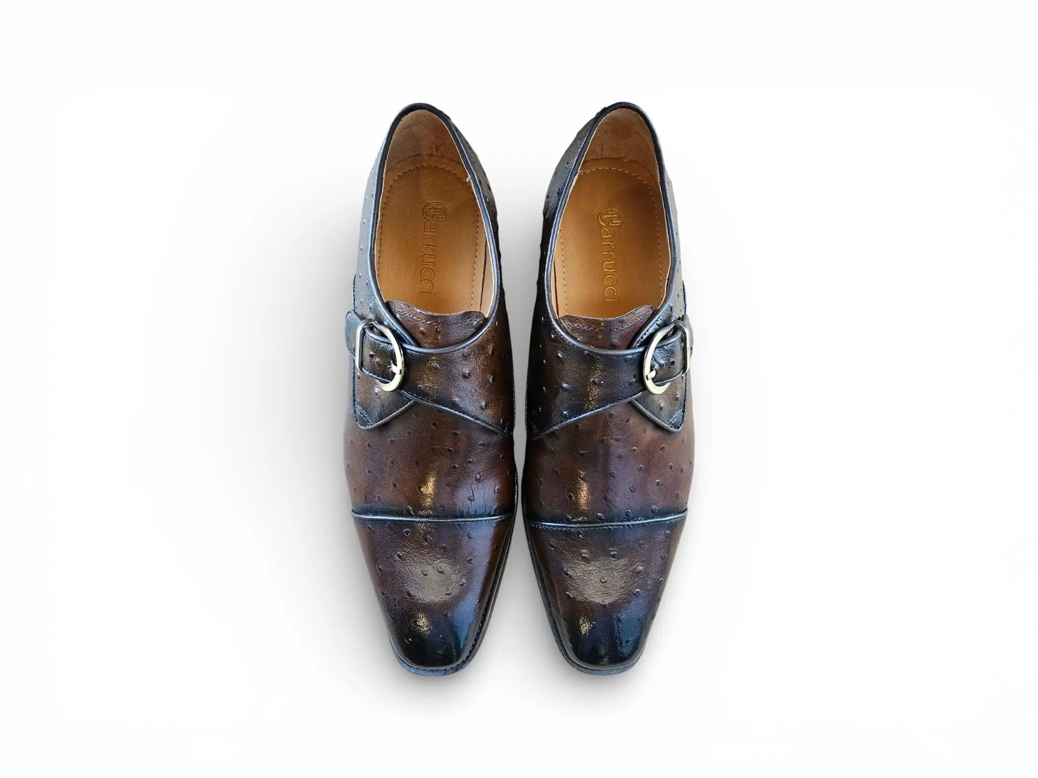 Ostrich Embossed Cap Toe Single Monk Strap Carrucci