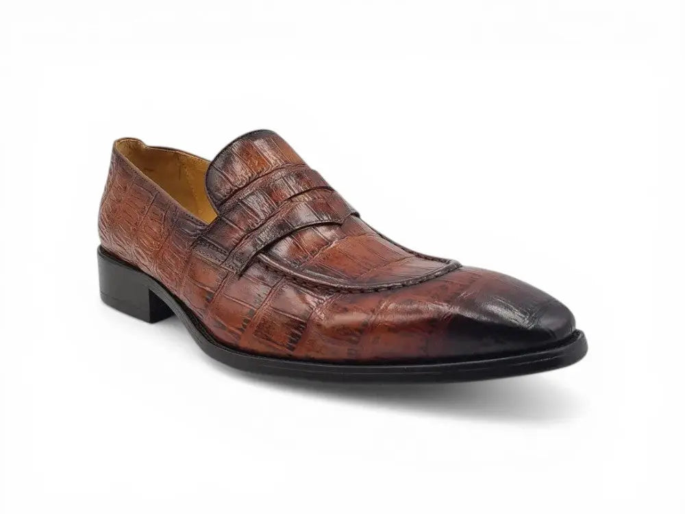 Penny Loafer Features Alligator Embossed Calfskin Carrucci