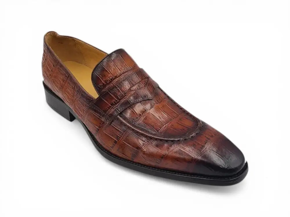 Penny Loafer Features Alligator Embossed Calfskin Carrucci