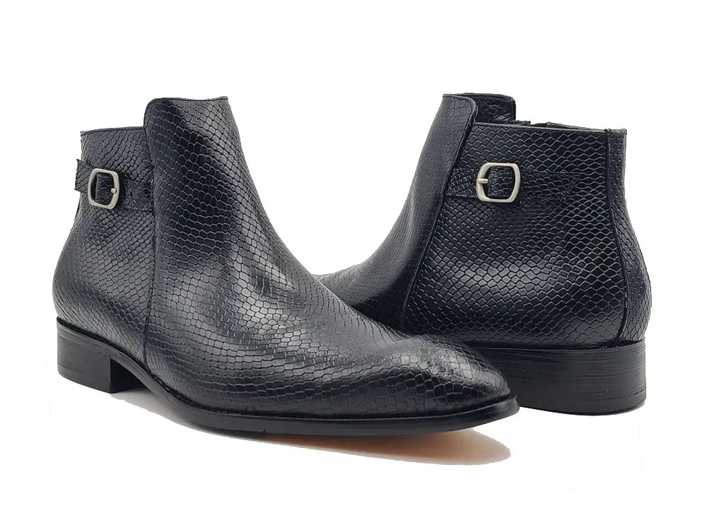 Python Printed Calfskin Buckle Strap Boot Carrucci