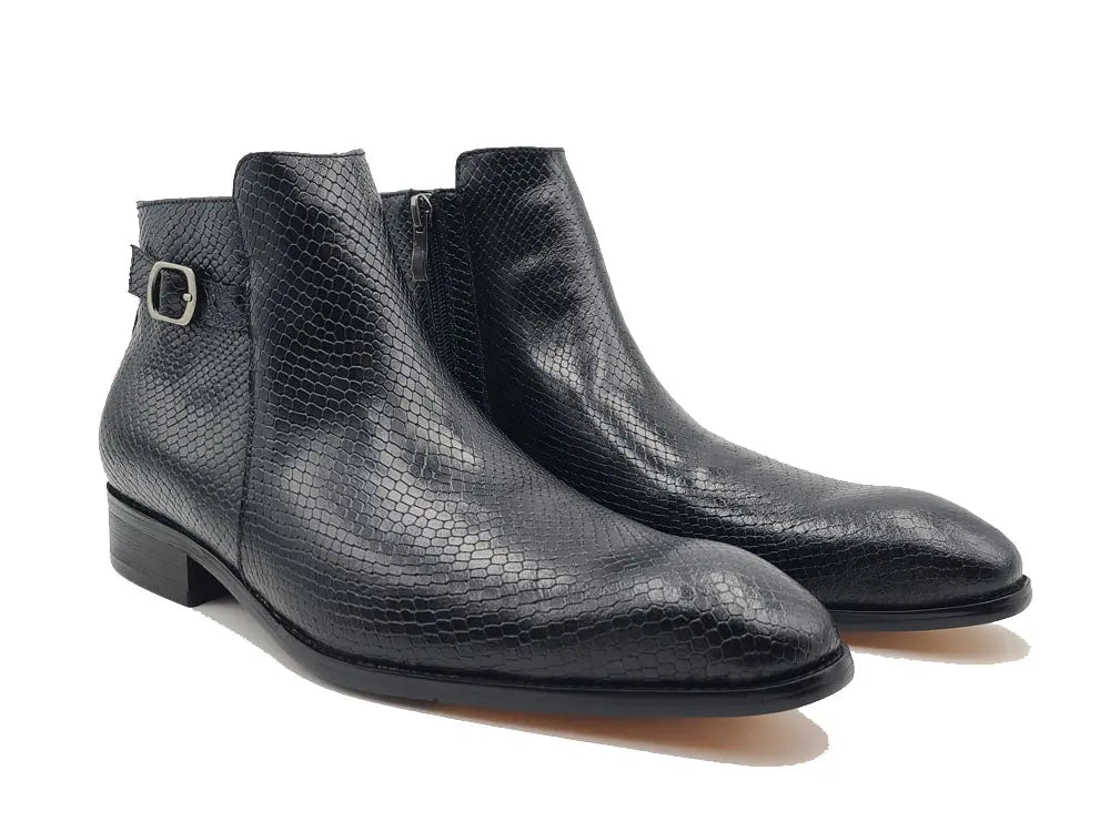 Python Printed Calfskin Buckle Strap Boot Carrucci