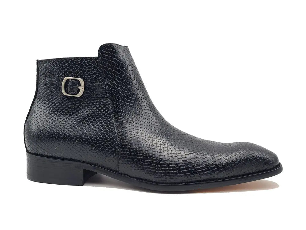 Python Printed Calfskin Buckle Strap Boot Carrucci