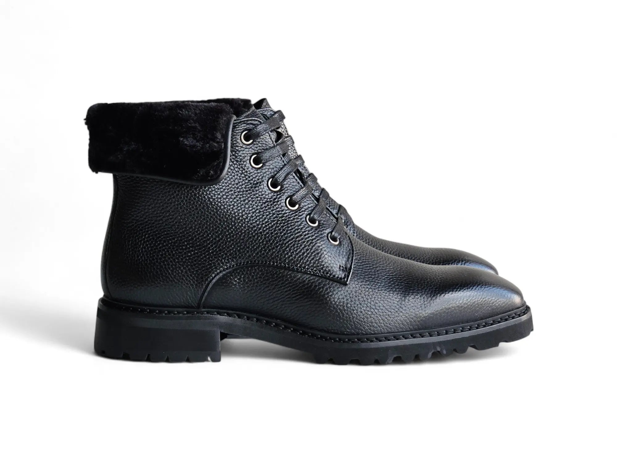 Rugged Leather Boot with Faux Shearling Carrucci