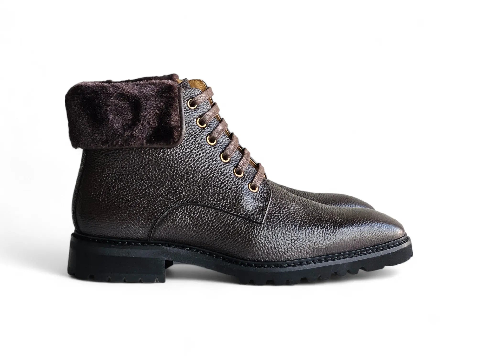 Rugged Leather Boot with Faux Shearling Carrucci