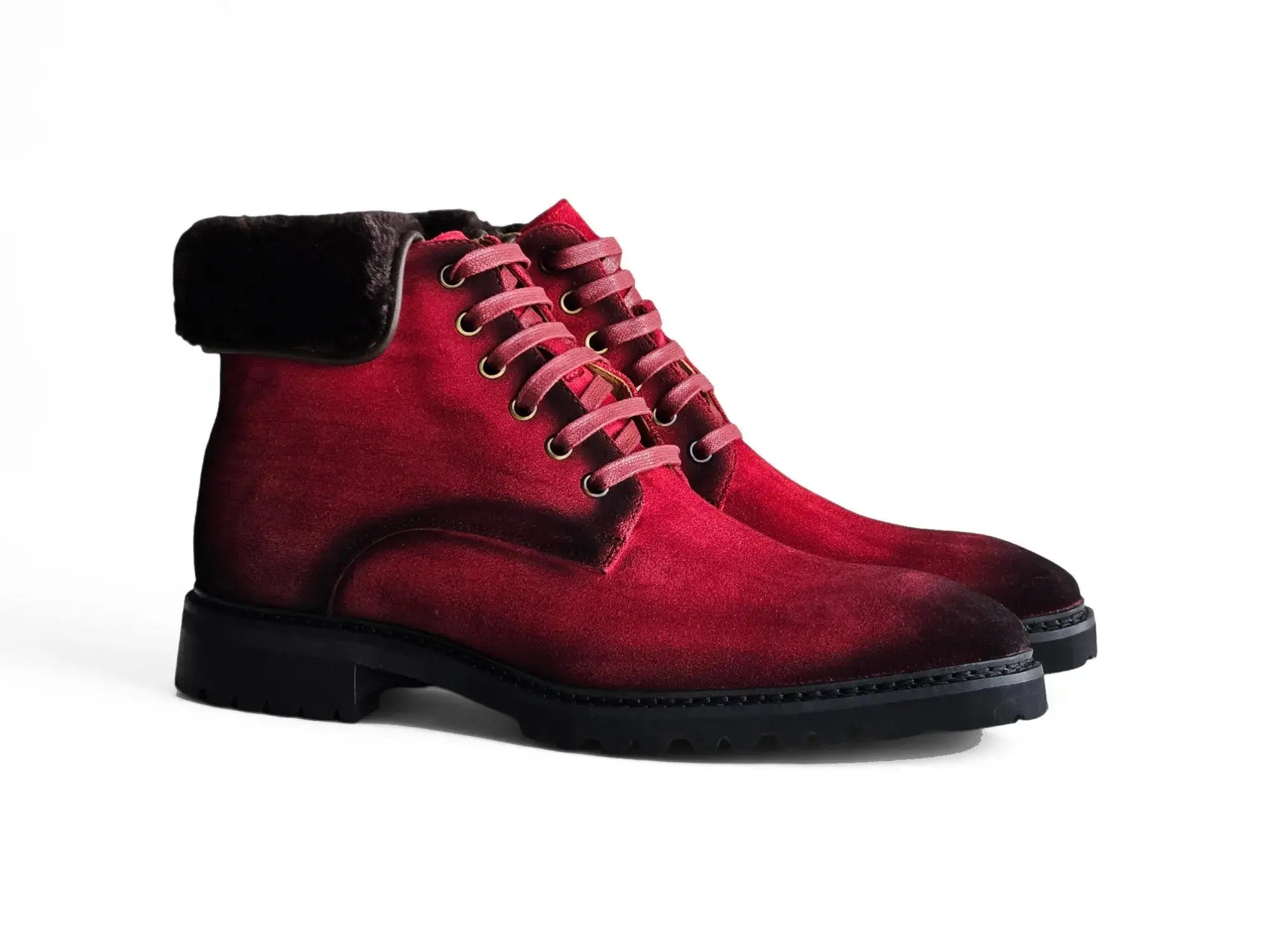 Suede Faux Shearling Combat Boot Carrucci
