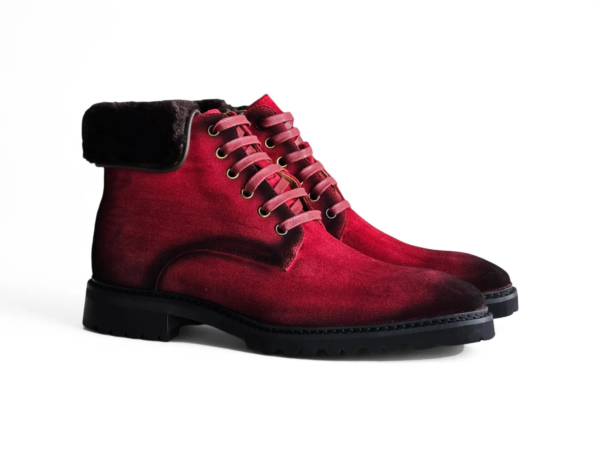 Suede Faux Shearling Combat Boot Carrucci