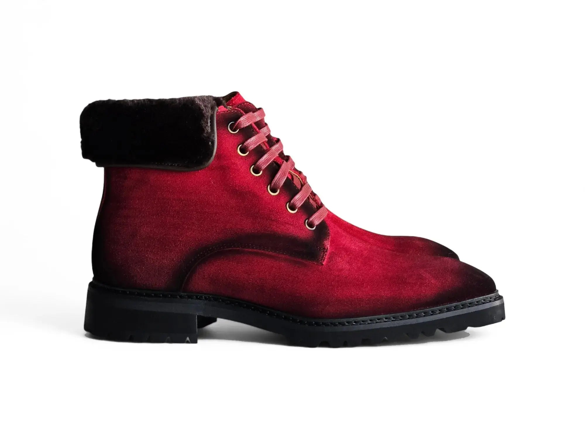 Suede Faux Shearling Combat Boot Carrucci