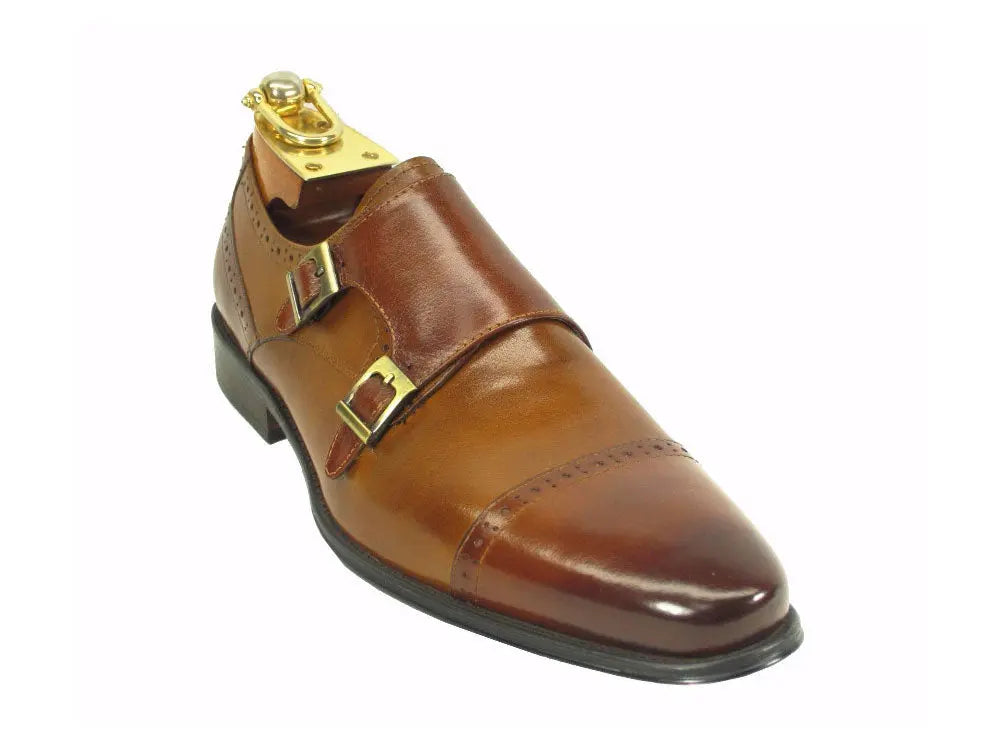 Two Tone Burnished Double Monk Strap - Carrucci Shoes