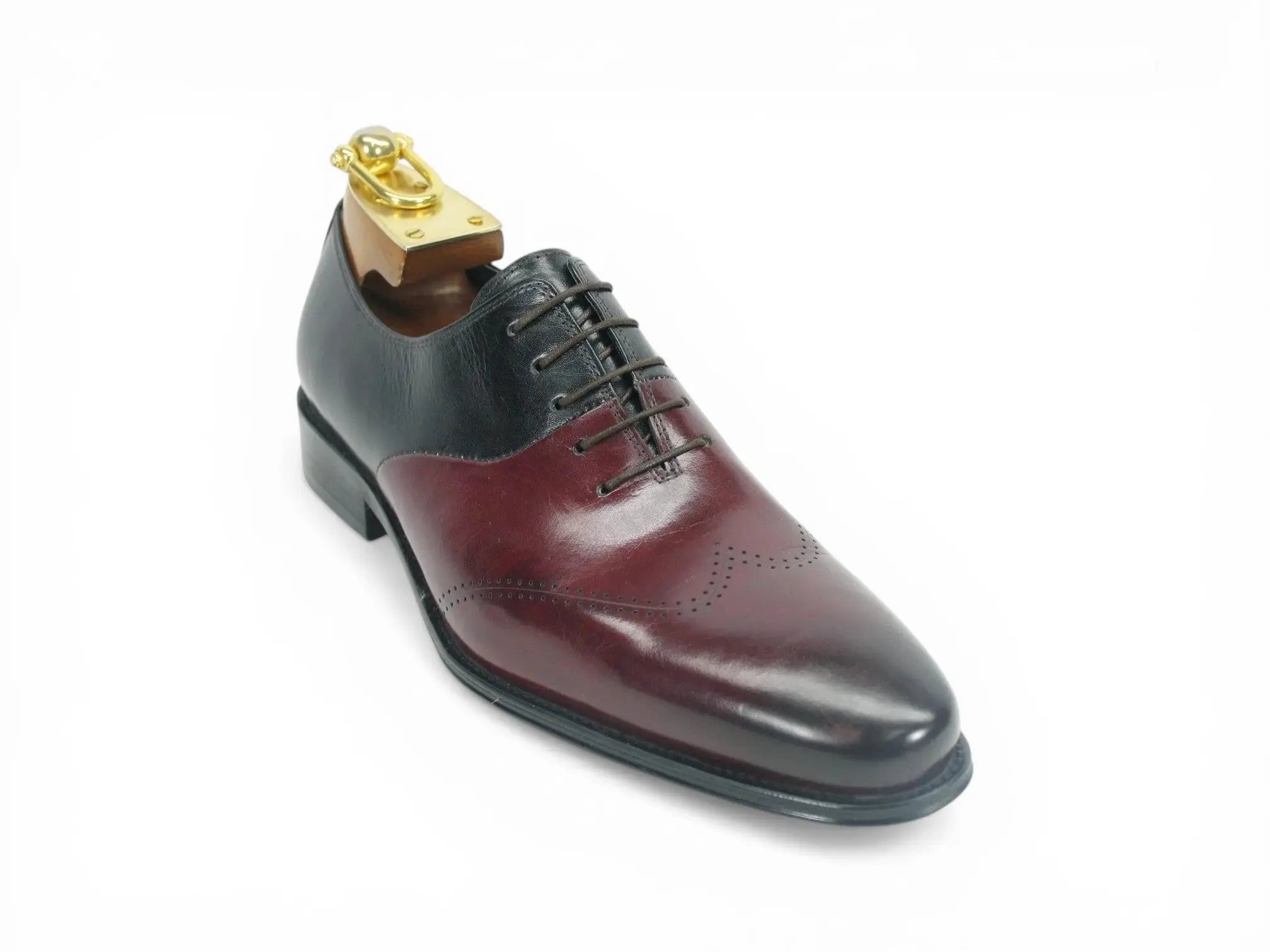 Two Tone Leather Lace-up Oxford - Carrucci Shoes Black/Burgundy / 8.5