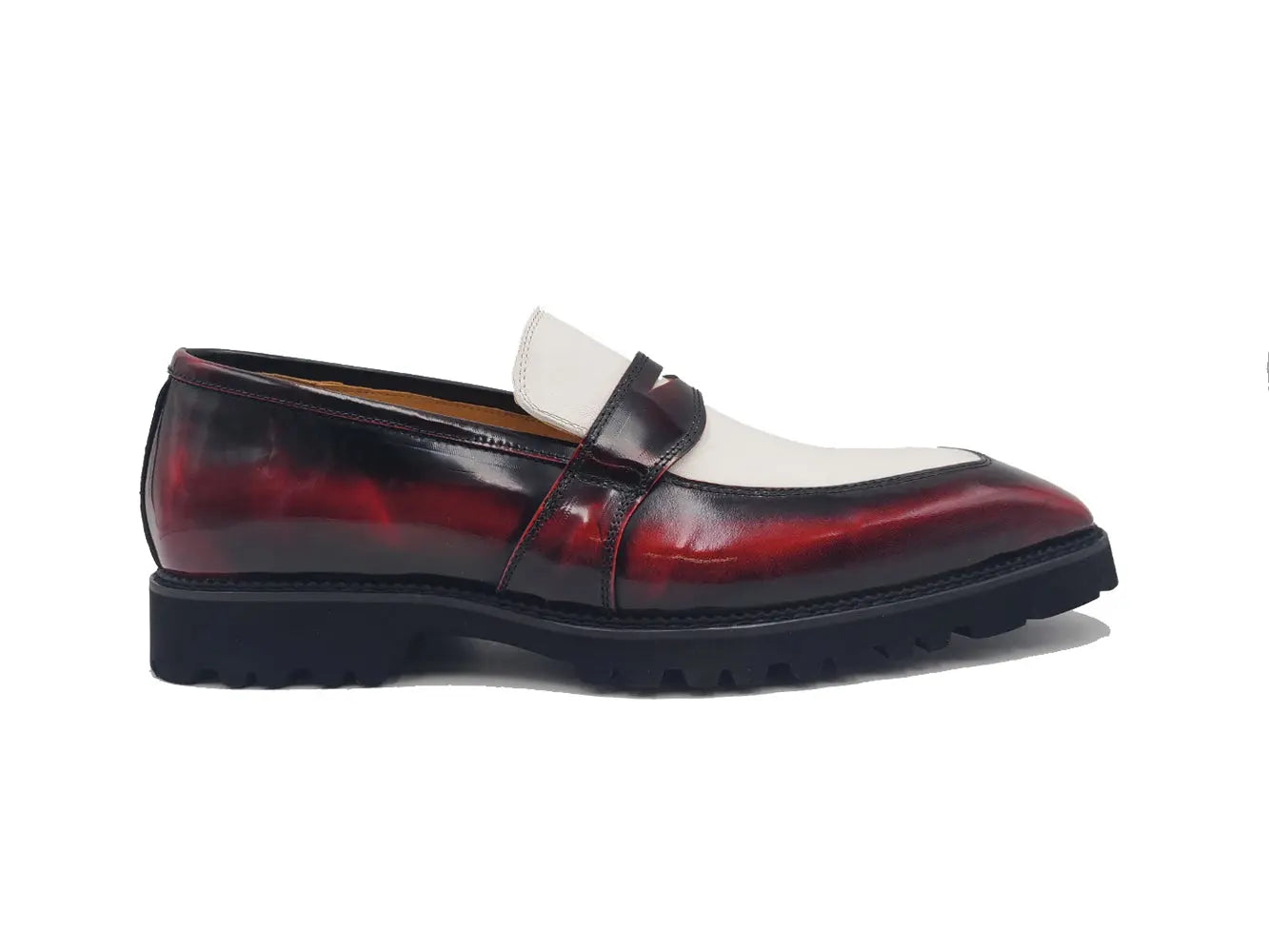 Two Tone Patent Leather Penny Loafer Carrucci