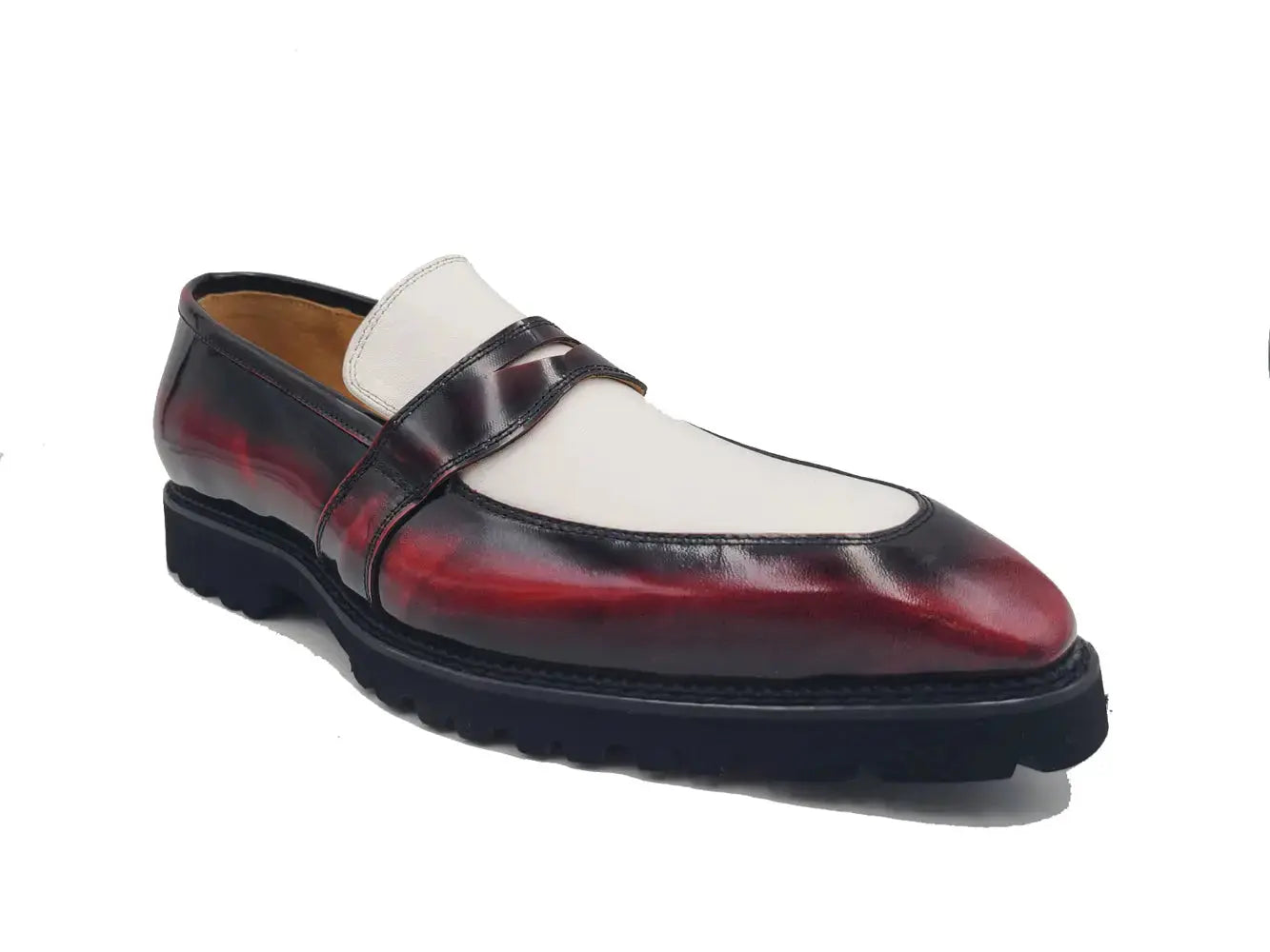 Two Tone Patent Leather Penny Loafer Carrucci