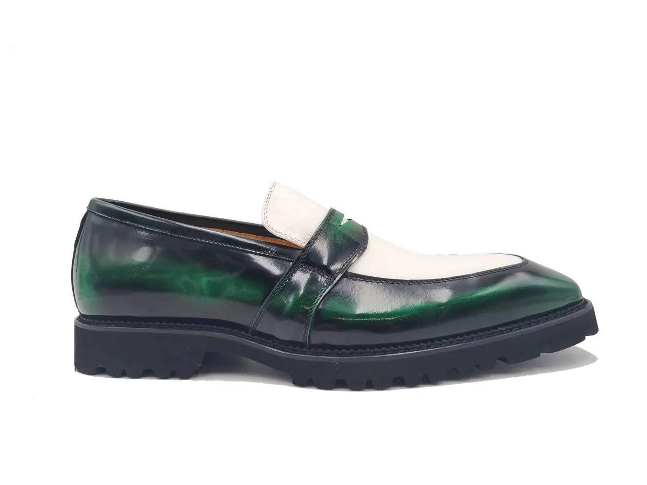 Two Tone Patent Leather Penny Loafer Carrucci