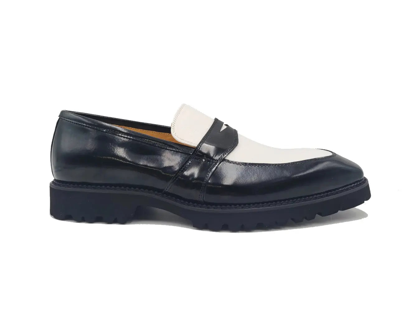 Two Tone Patent Leather Penny Loafer Carrucci