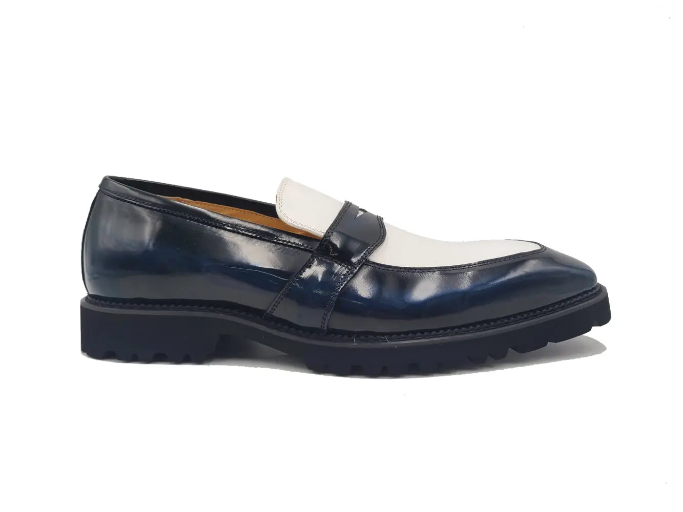 Two Tone Patent Leather Penny Loafer Carrucci