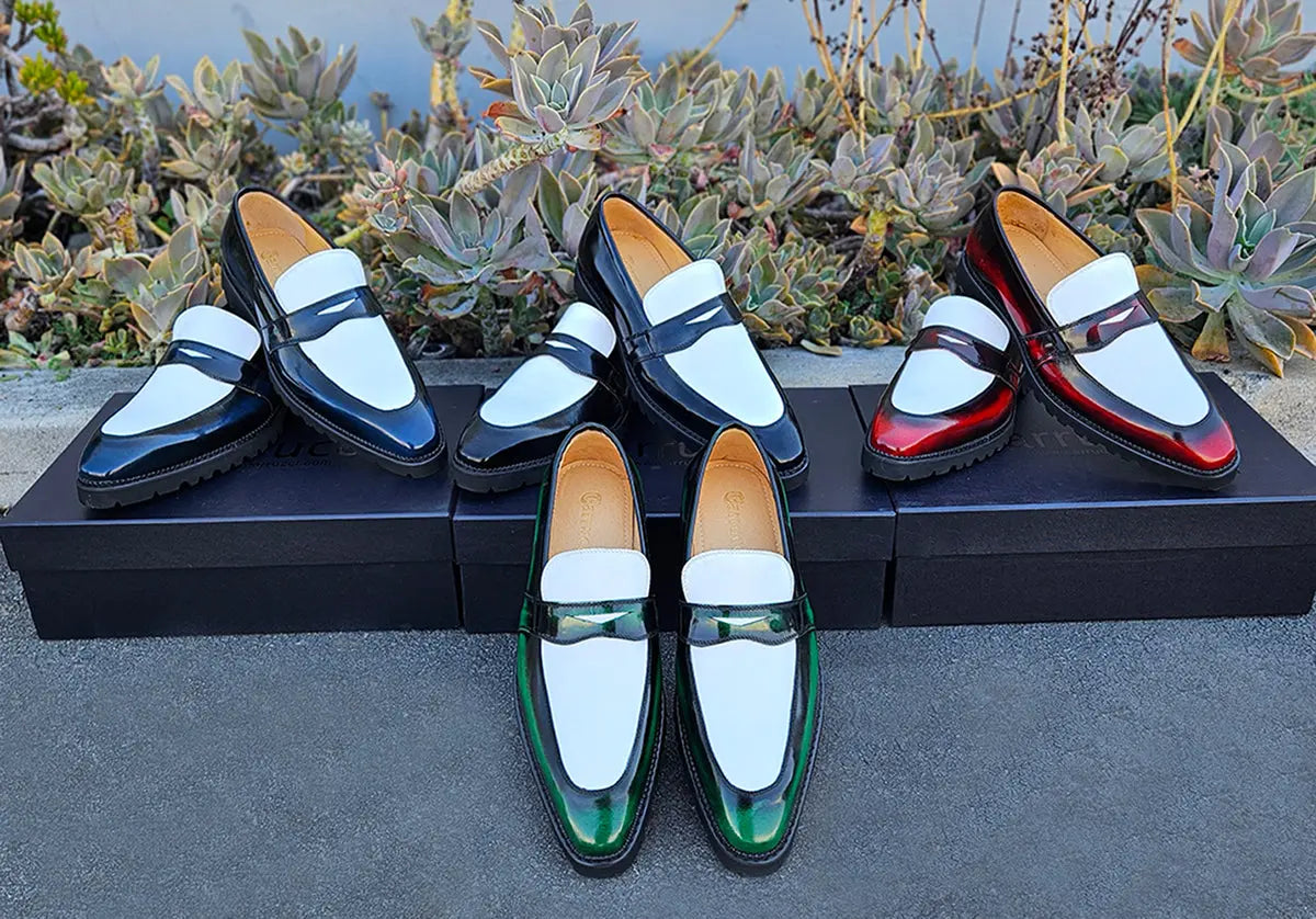 Two Tone Patent Leather Penny Loafer Carrucci