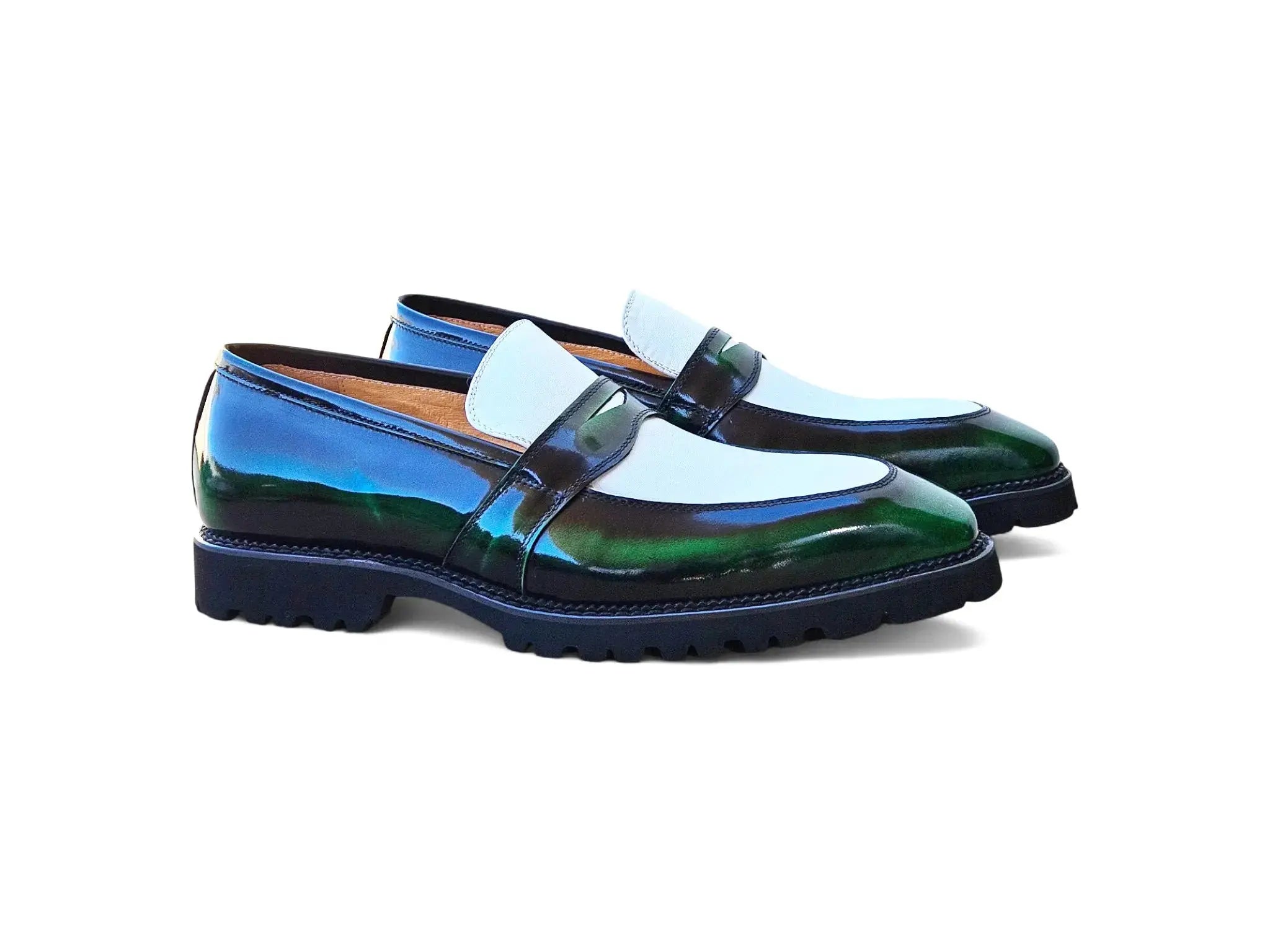Two Tone Patent Leather Penny Loafer Carrucci