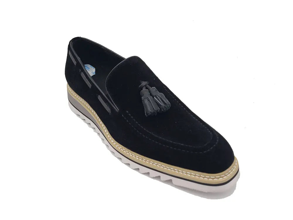 Venetian Suede Loafer with Calfskin Tassel Carrucci