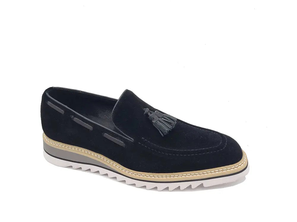 Venetian Suede Loafer with Calfskin Tassel Carrucci