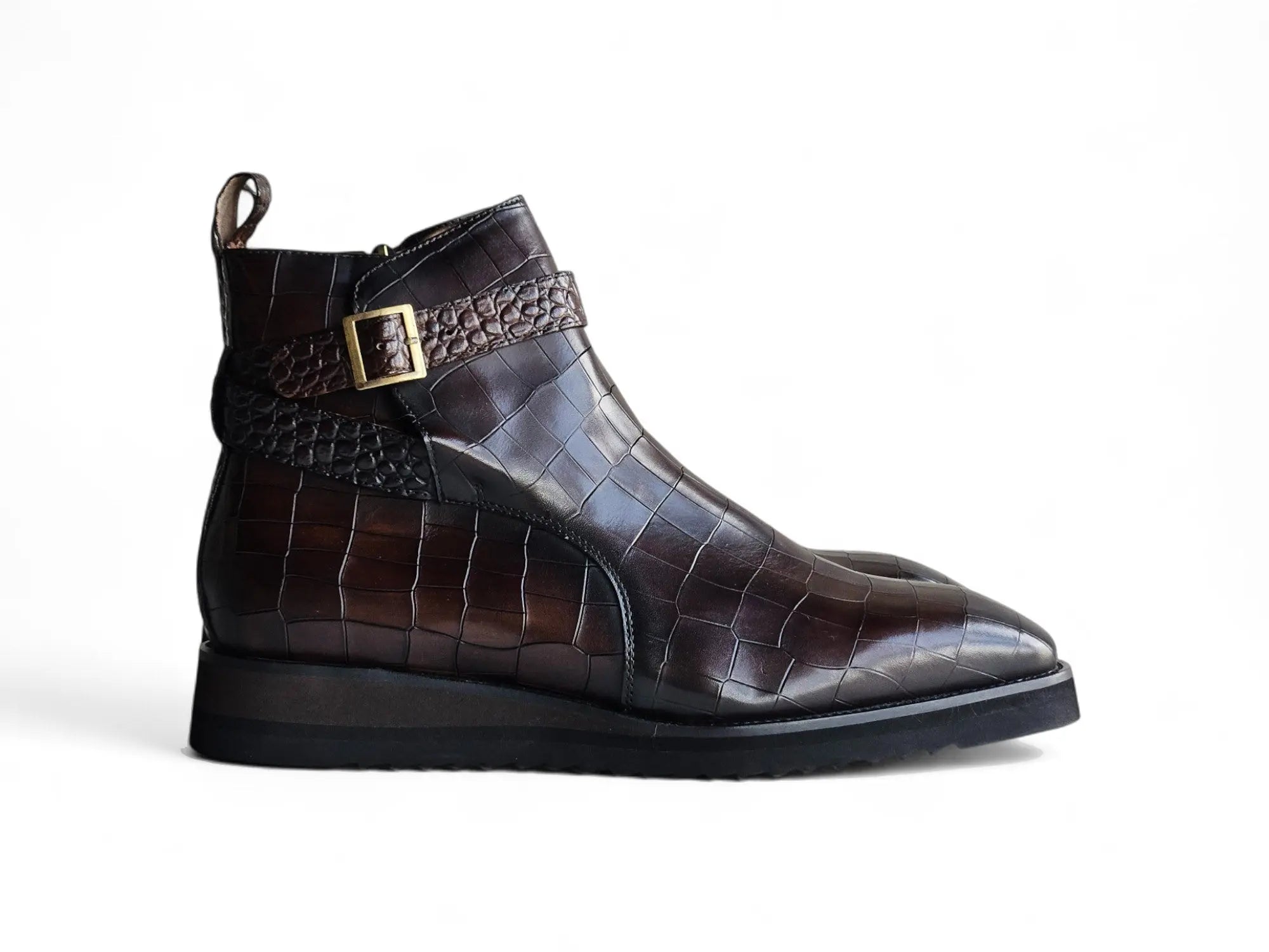 Vesper Cross Strap Buckle Boot Carrucci Shoes