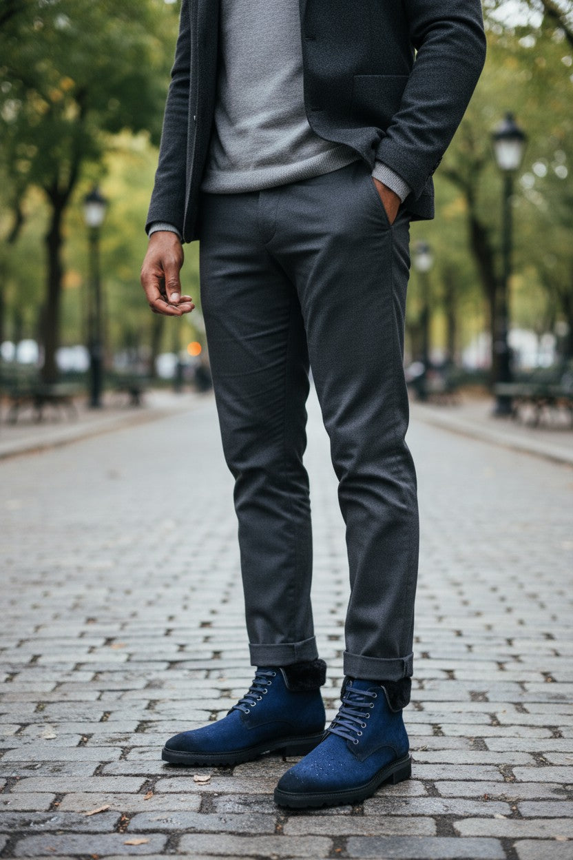 Suede Faux Shearling Combat Boot Carrucci