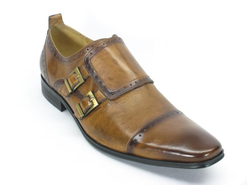 Double Buckle Cap Toe Leather Loafer