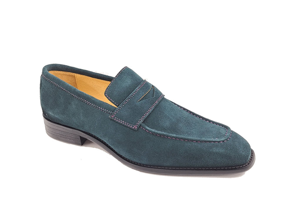 Suede Penny Loafer with contrast color stitching