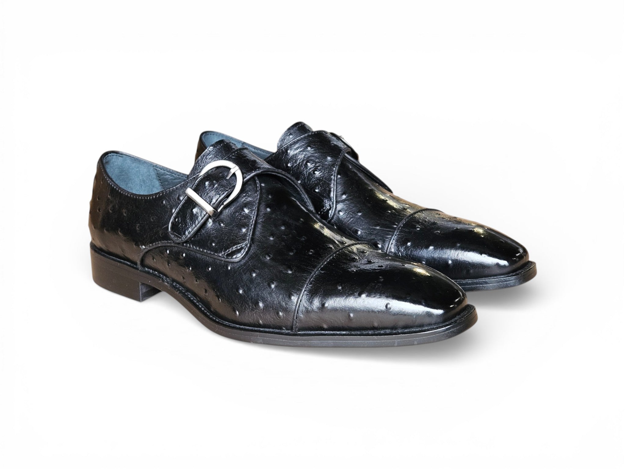 Ostrich Embossed Cap Toe Single Monk Strap