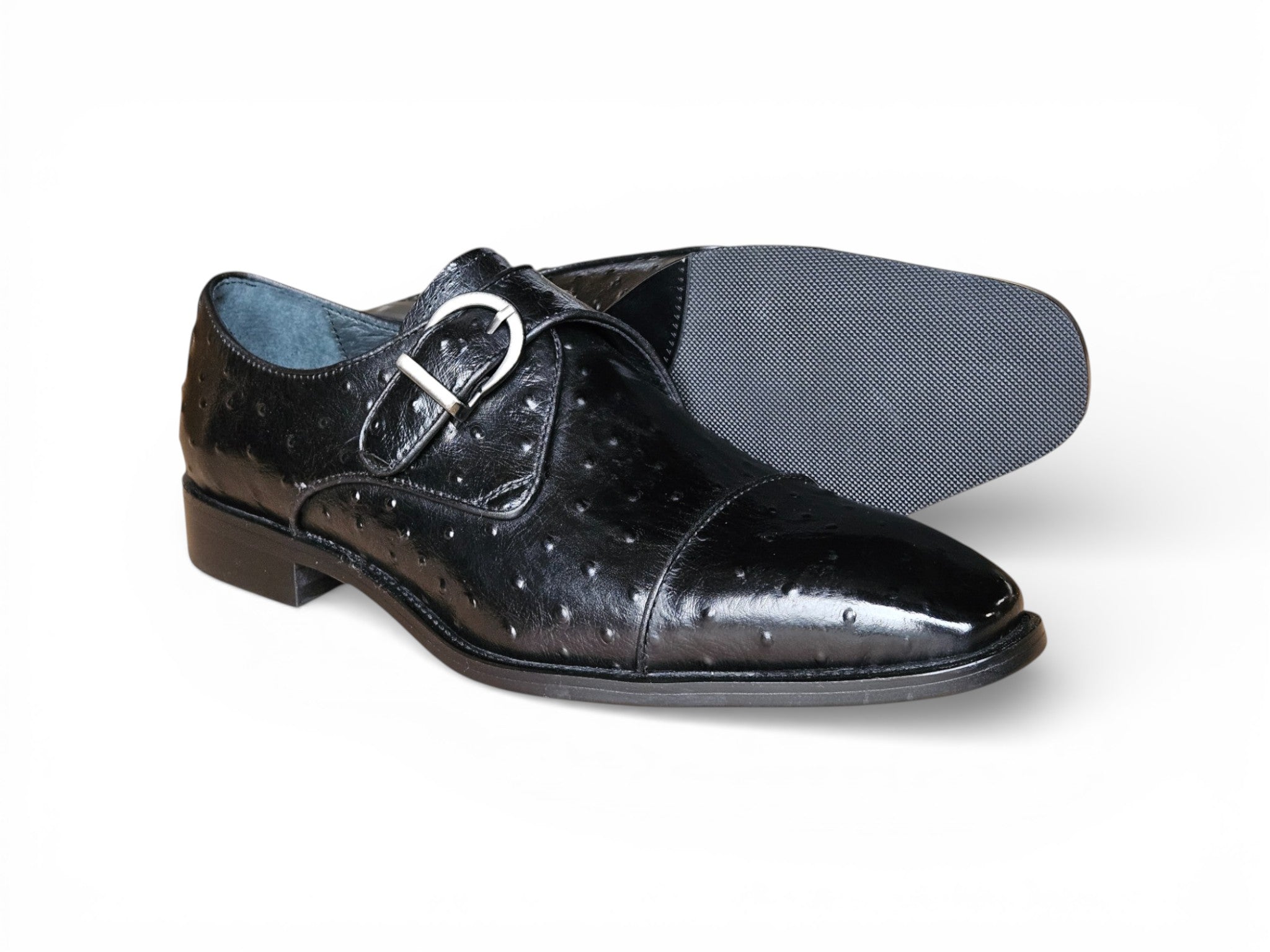 Ostrich Embossed Cap Toe Single Monk Strap