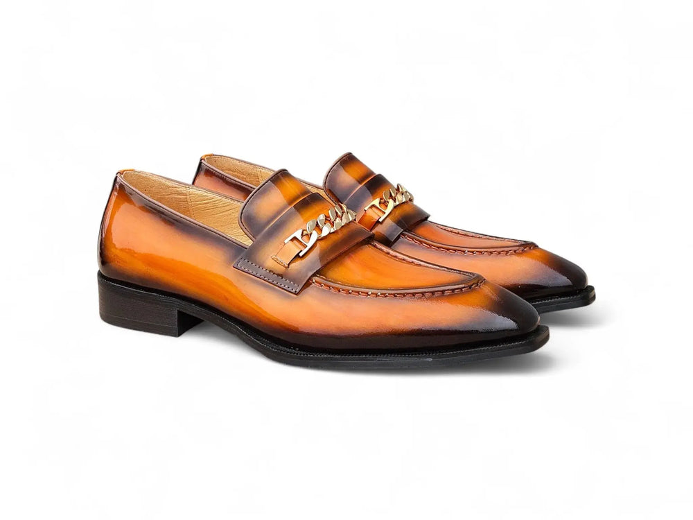 Amber Patent Leather Chain Loafer Cognac / 8