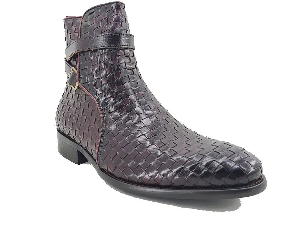 Basket Weave Calfskin Buckle Boot Carrucci