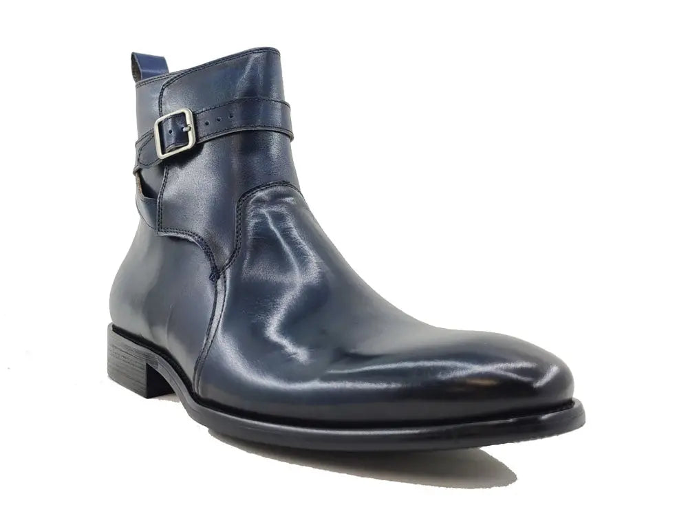 Buckle Leather Strap Boots Carrucci