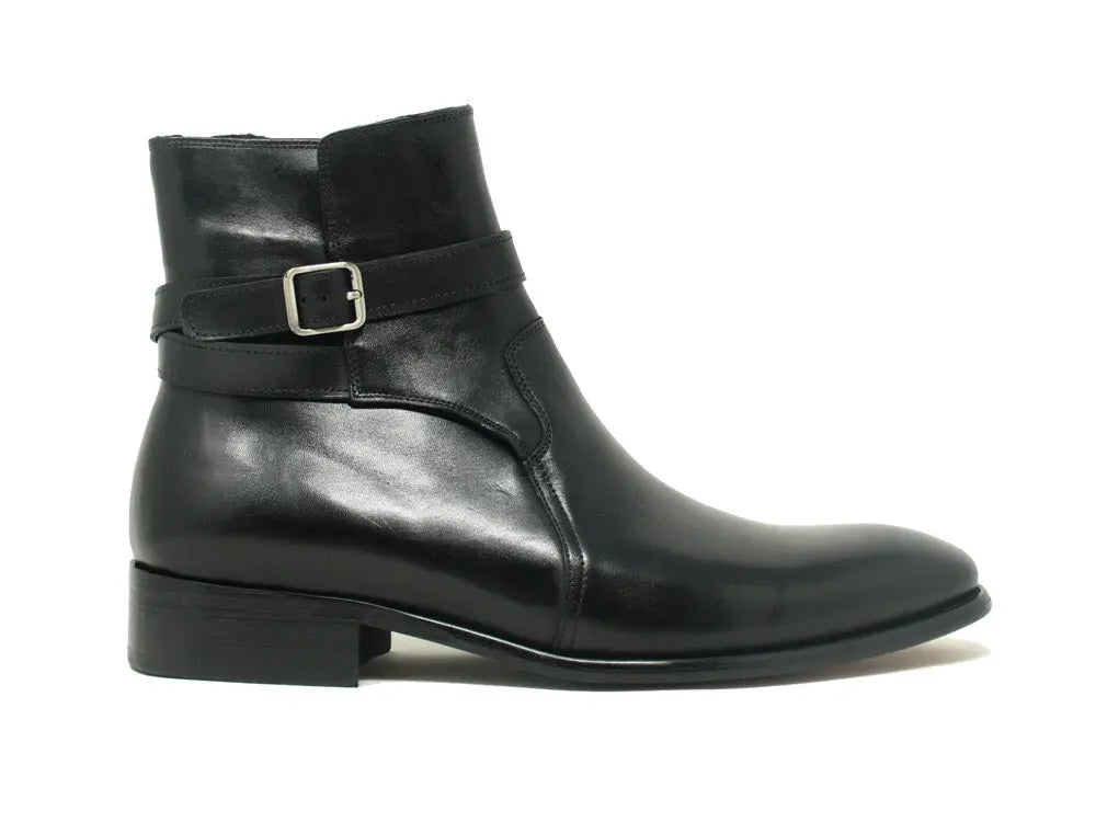 Buckle Leather Strap Boots Carrucci