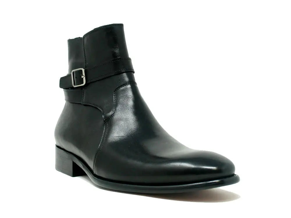 Buckle Leather Strap Boots Carrucci