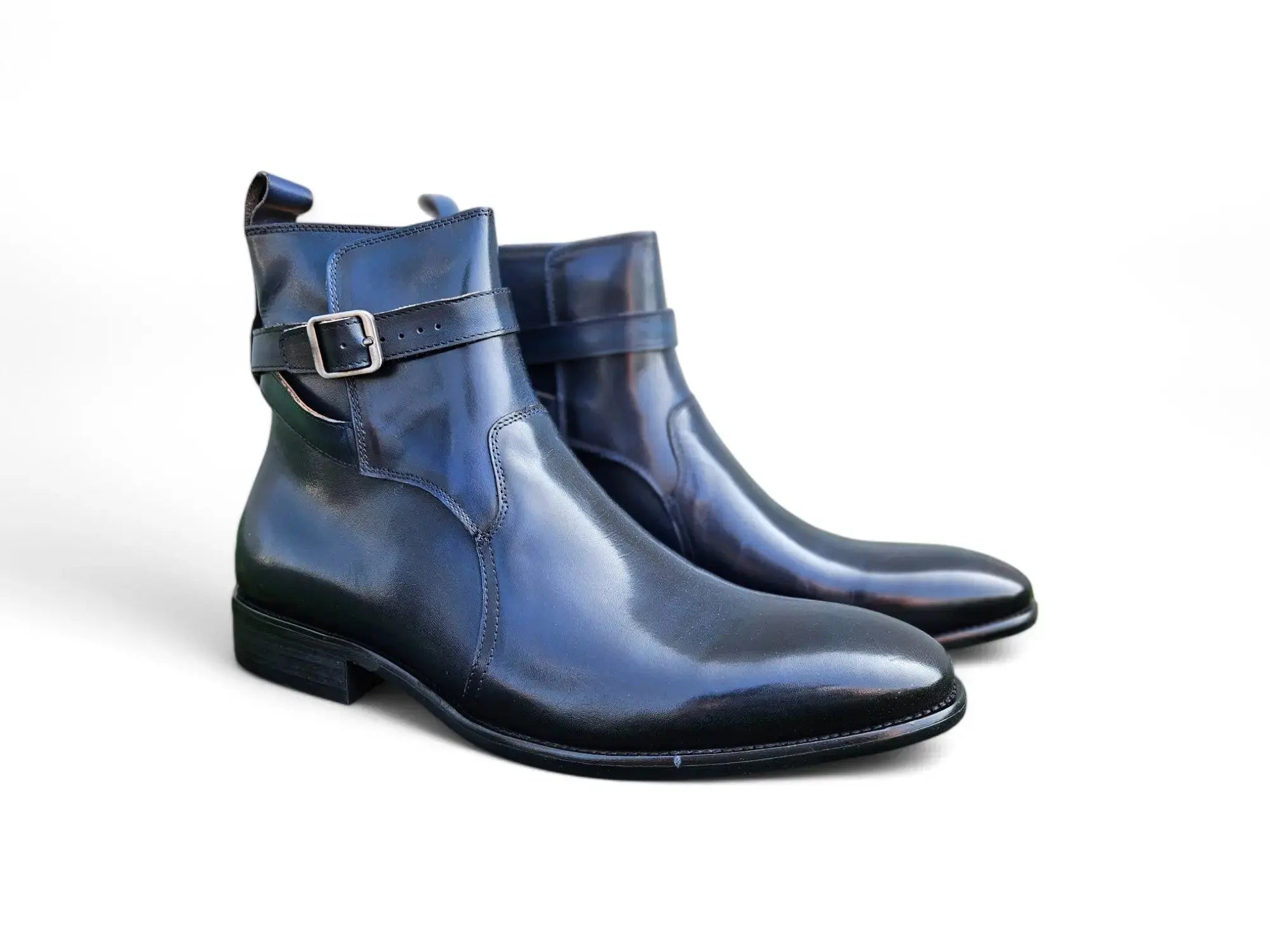 Buckle Leather Strap Boots Carrucci