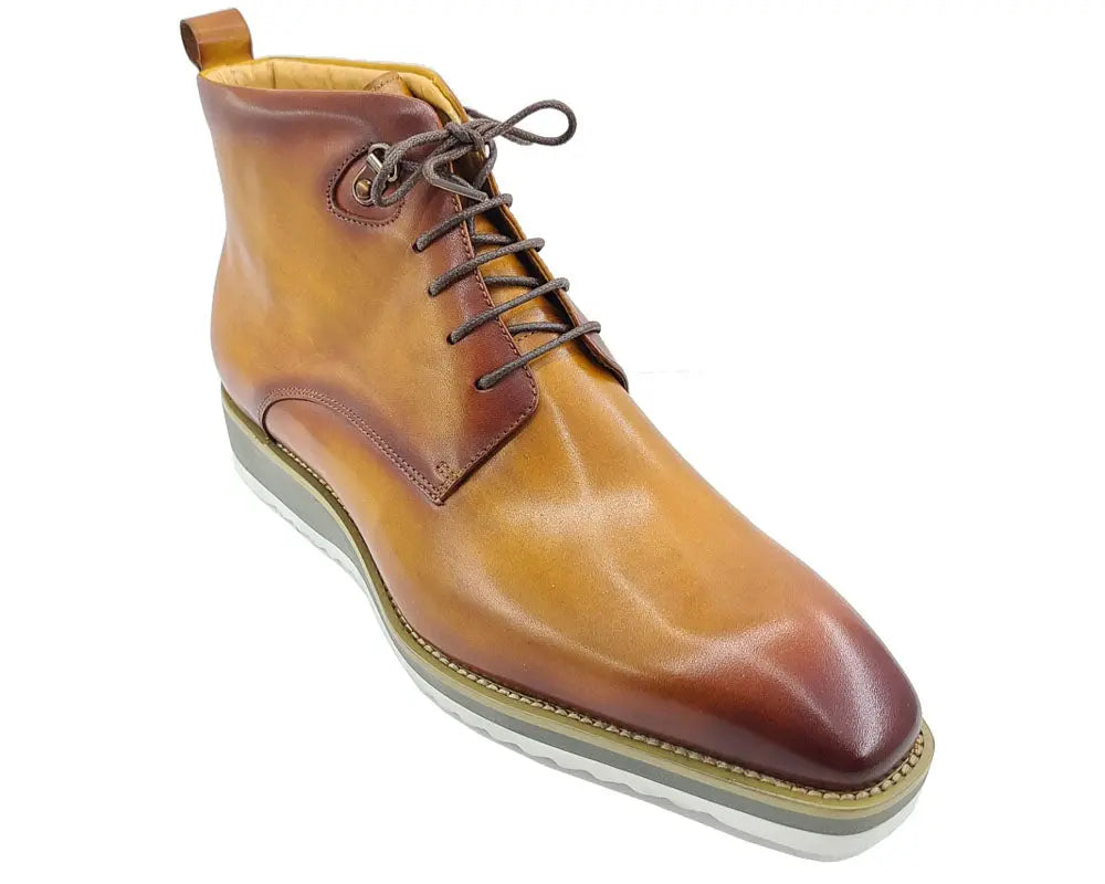 Burnished Calfskin Lace-Up Boot Carrucci