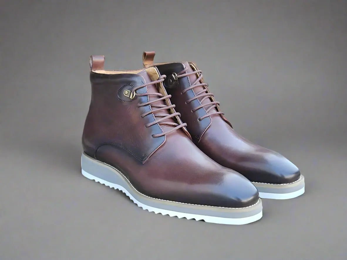 Burnished Calfskin Lace-Up Boot Carrucci