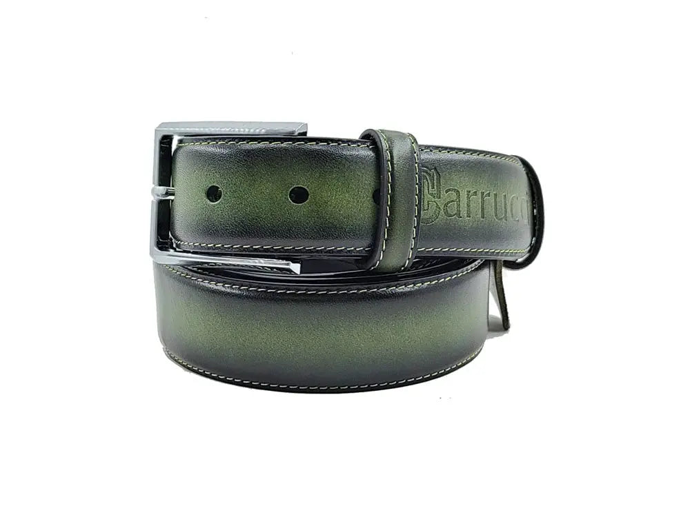 Burnished Calfskin Leather Belt Carrucci