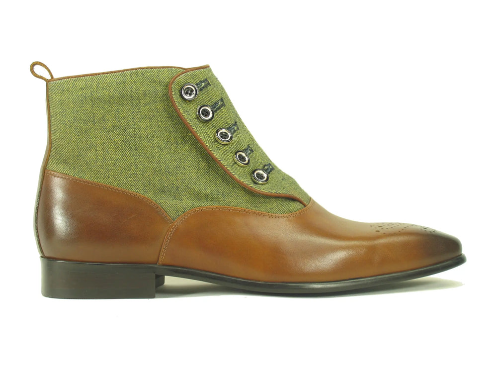 Carrucci Calfskin Button Up Slip-On Boot with zipper. Whiskey and denim sz 11 Calfskin Button Up Slip-On Boot - Carrucci Shoes main image 3