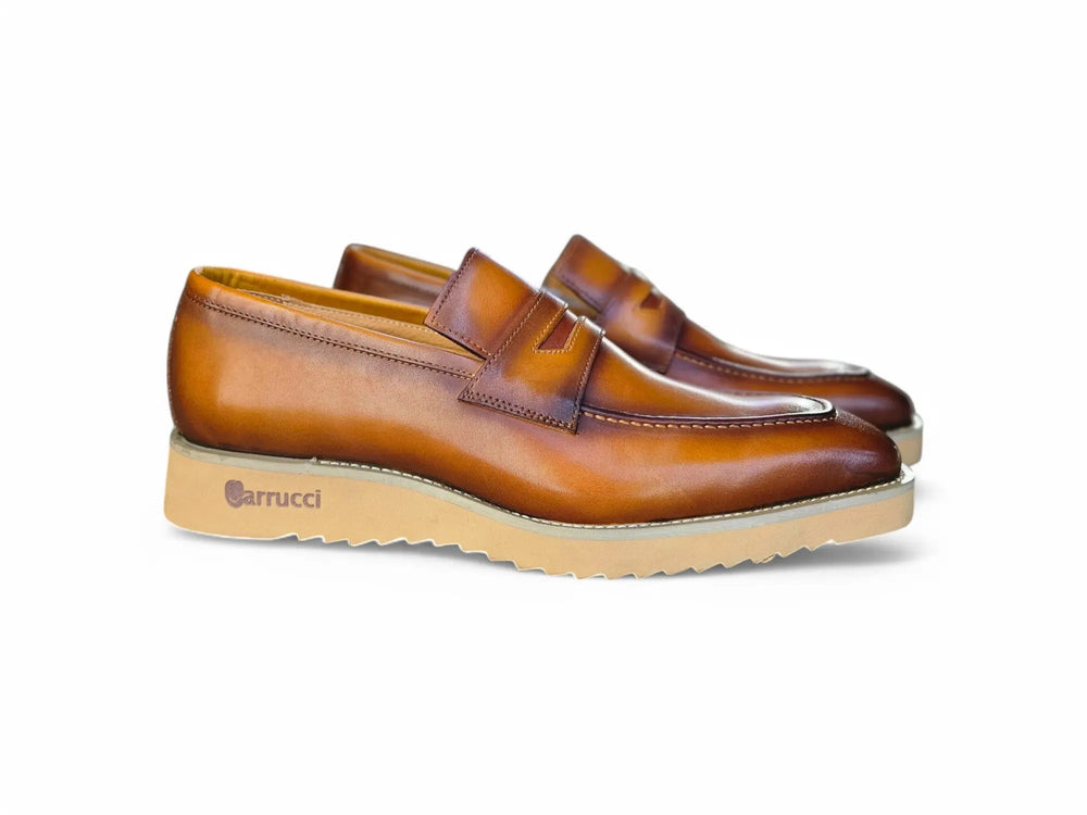 Carrucci Vesper Loafers in Cognac Burnished Walnut 13 Gorgeous Patina Burnished Penny Loafer Sneaker - Carrucci Shoes main image 2