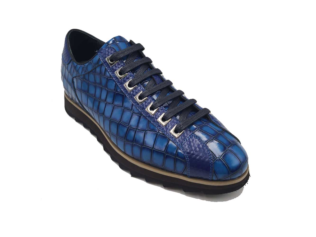 Crocodile-Embossed Leather Sneaker Carrucci