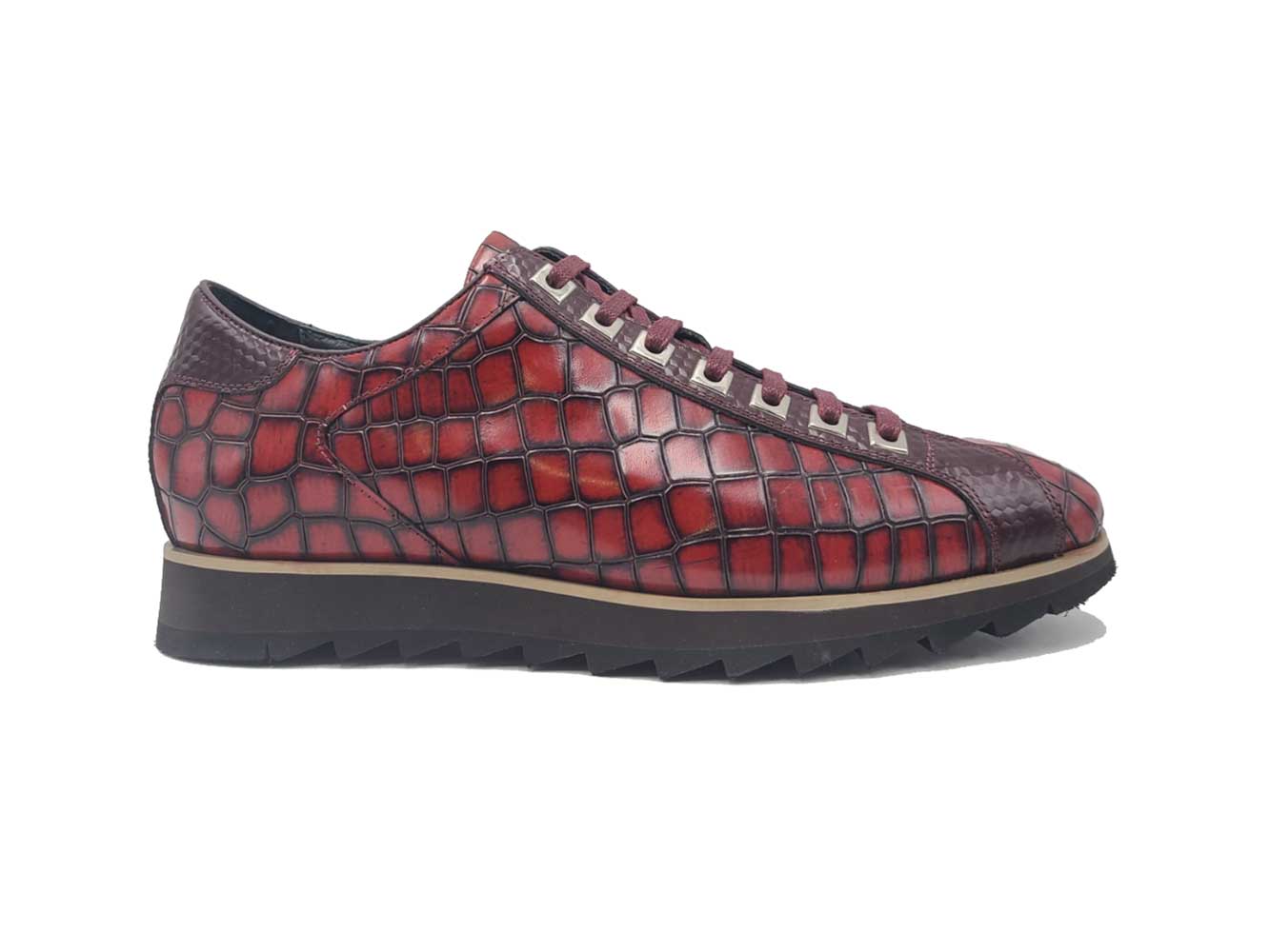 Crocodile-Embossed Leather Sneaker Carrucci