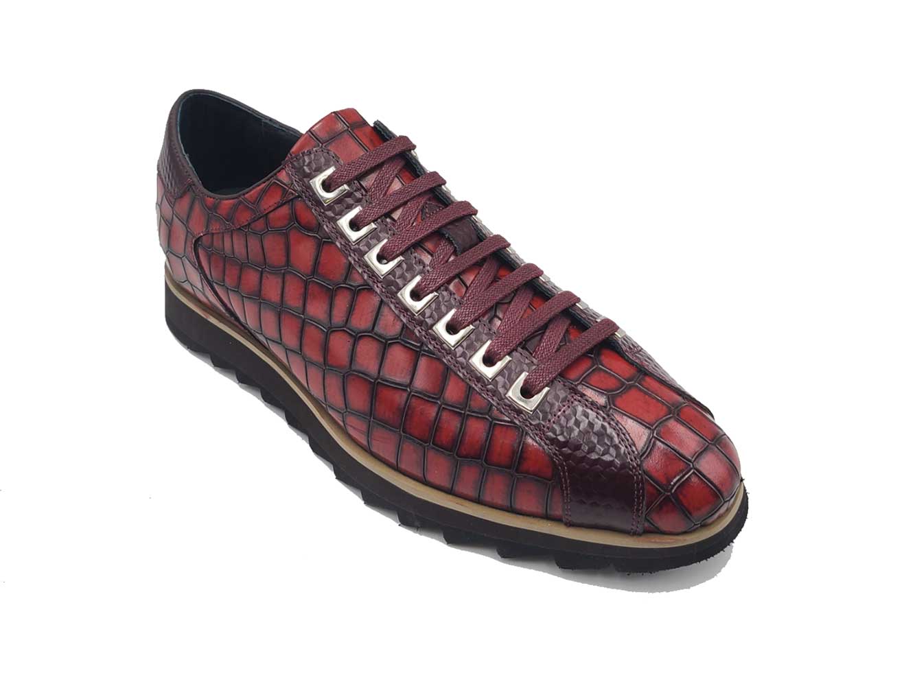 Crocodile-Embossed Leather Sneaker Carrucci