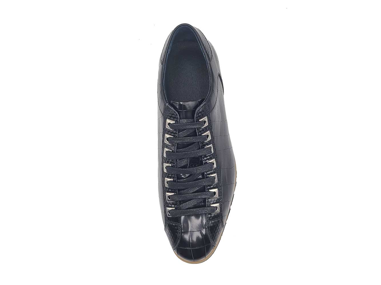 Crocodile-Embossed Leather Sneaker Carrucci