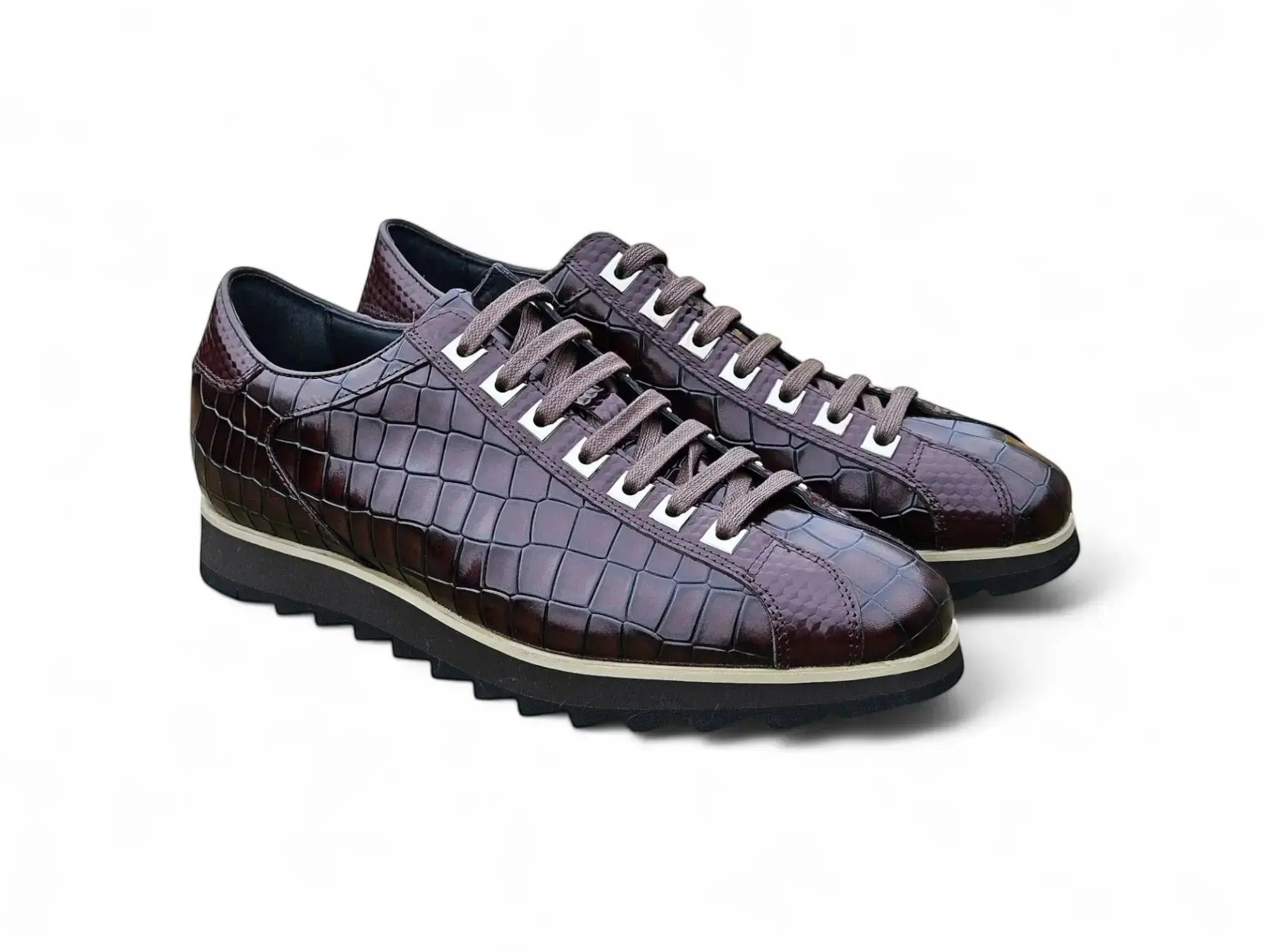 Crocodile Embossed Leather Sneaker Carrucci