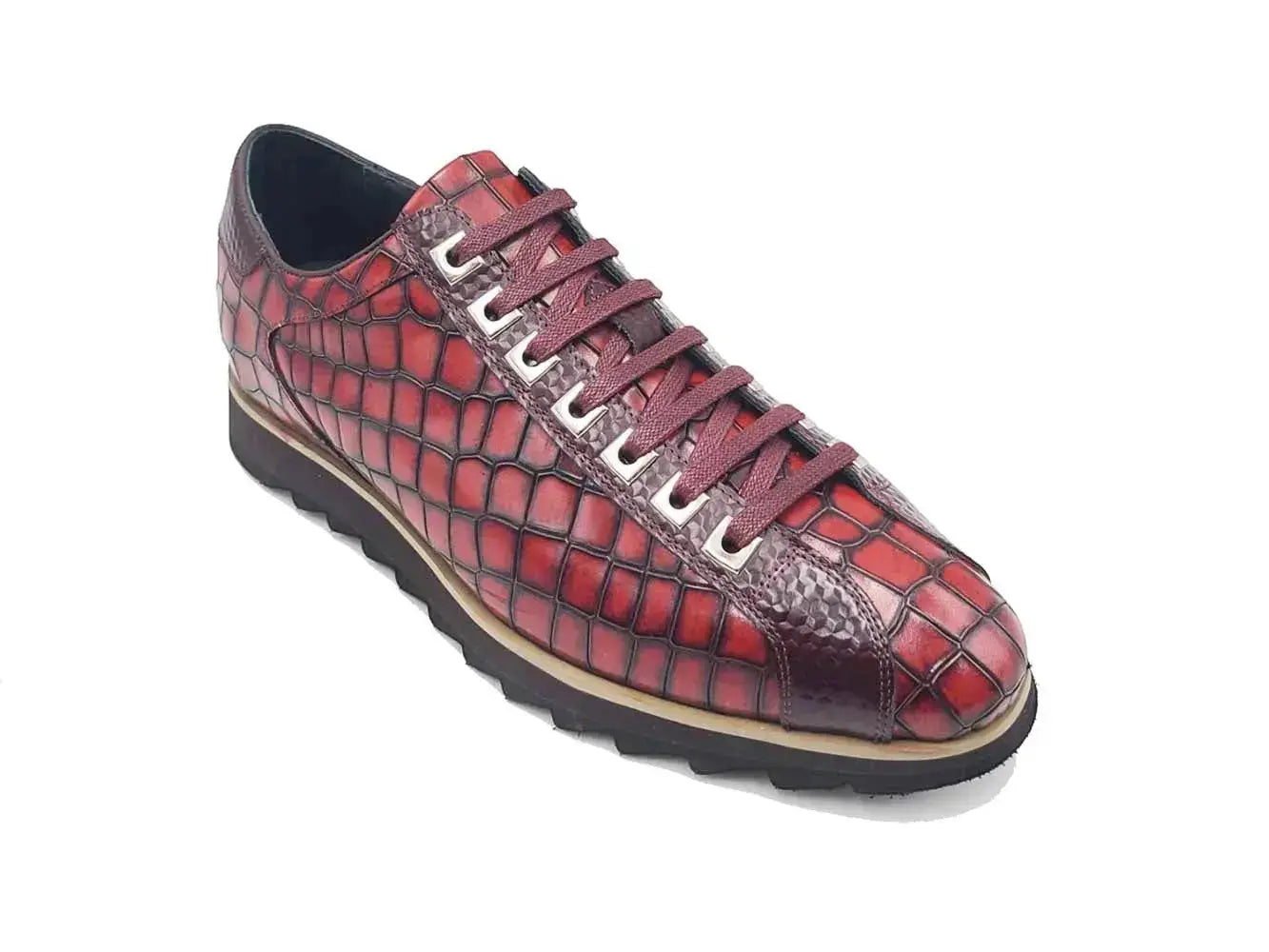 Crocodile-Embossed Leather Sneaker Carrucci