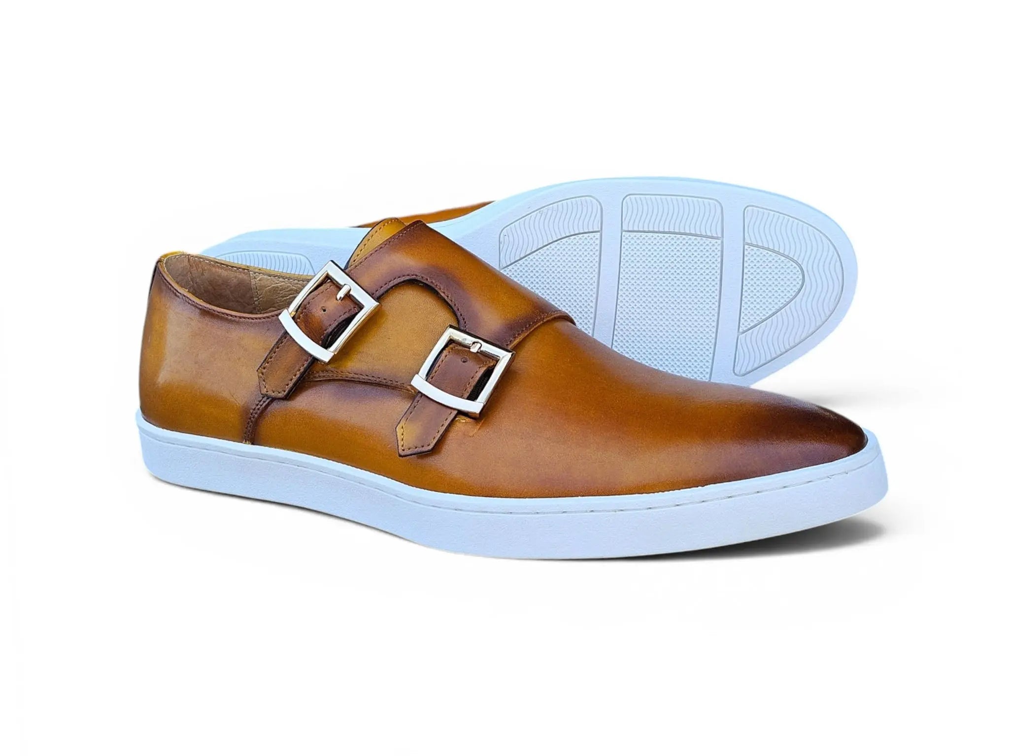 Double Monk Strap Leather Sneaker - Carrucci Shoes White / 9.5 Double Monk Strap Leather Sneaker - Carrucci Shoes White / 9.5