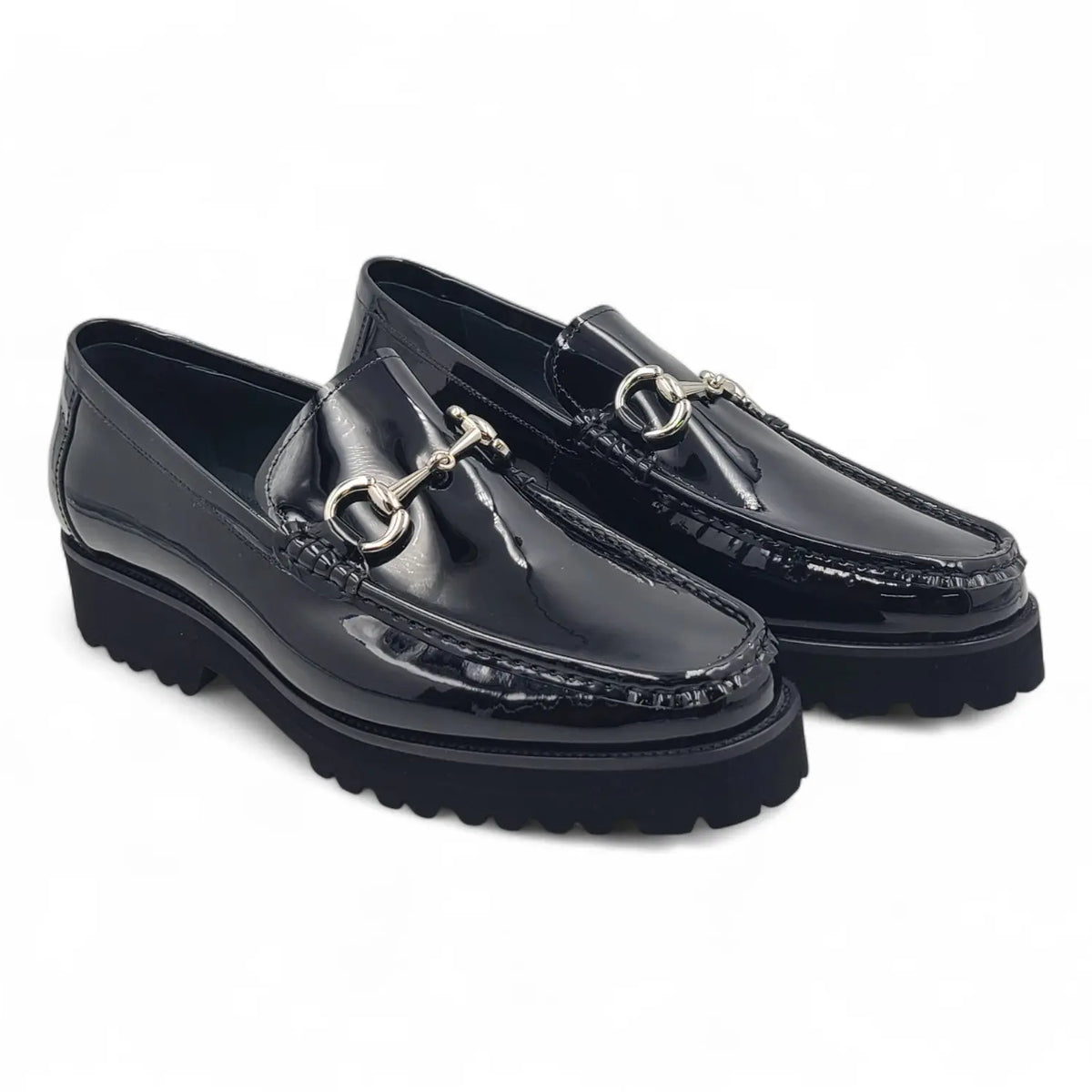 Carrucci Mens 9.5 Black Milos Signature Leather Horse Bit Buckle Loafer Shoes Boardwalk Black Pebble Leather Horse-Bit Loafers main image 2