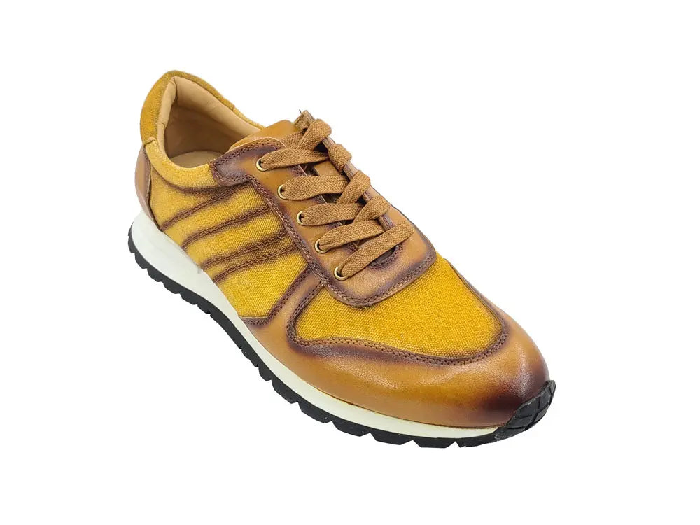 Fashion Sneaker Calfskin with Canvas inlaid Carrucci