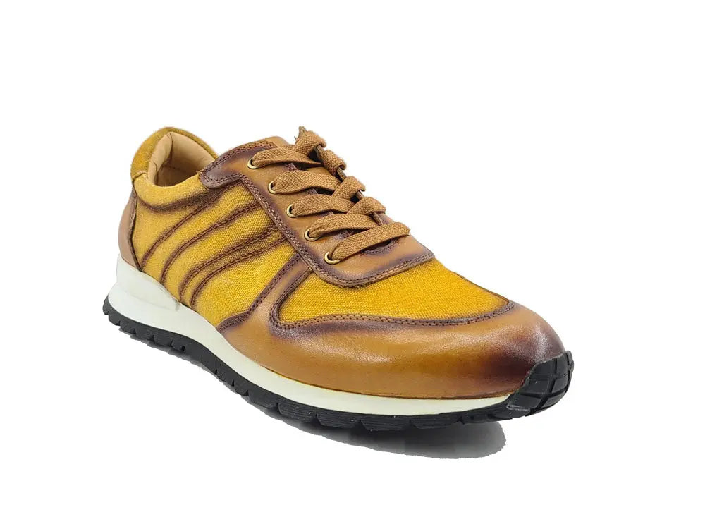 Fashion Sneaker Calfskin with Canvas inlaid Carrucci